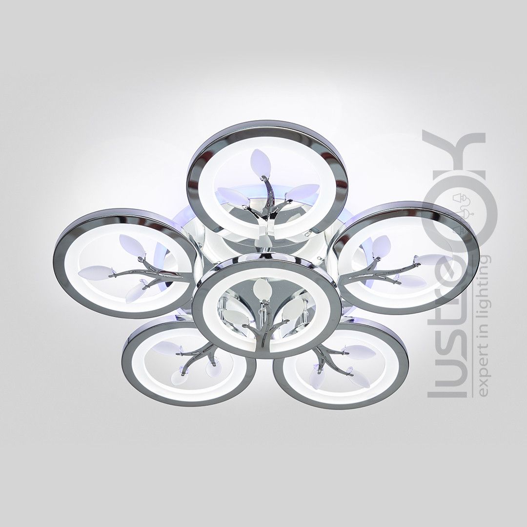 Срібна Led люстра з пультом до 18 м² 105 Вт (8135/5+1HR LED 3color)