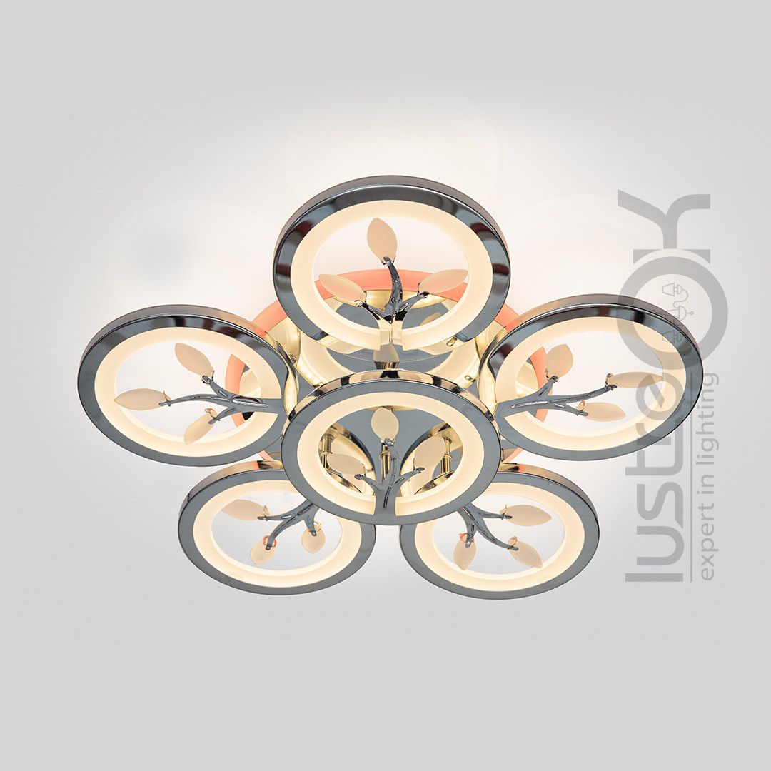 Срібна Led люстра з пультом до 18 м² 105 Вт (8135/5+1HR LED 3color)