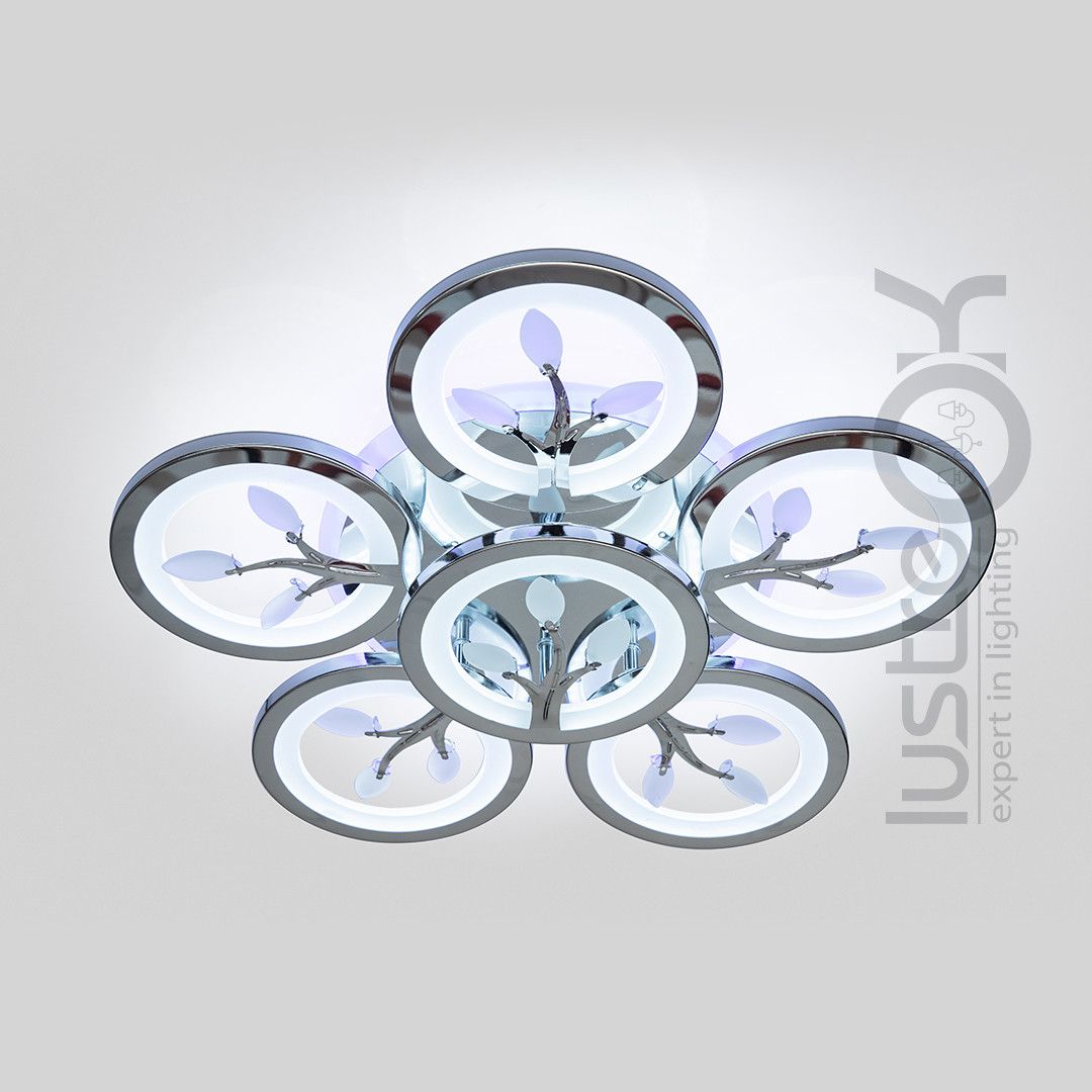 Срібна Led люстра з пультом до 18 м² 105 Вт (8135/5+1HR LED 3color)