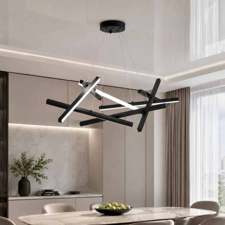 Сучасна Led люстра Геометрія ліній у чорному кольорі (YDH2212BK) 
