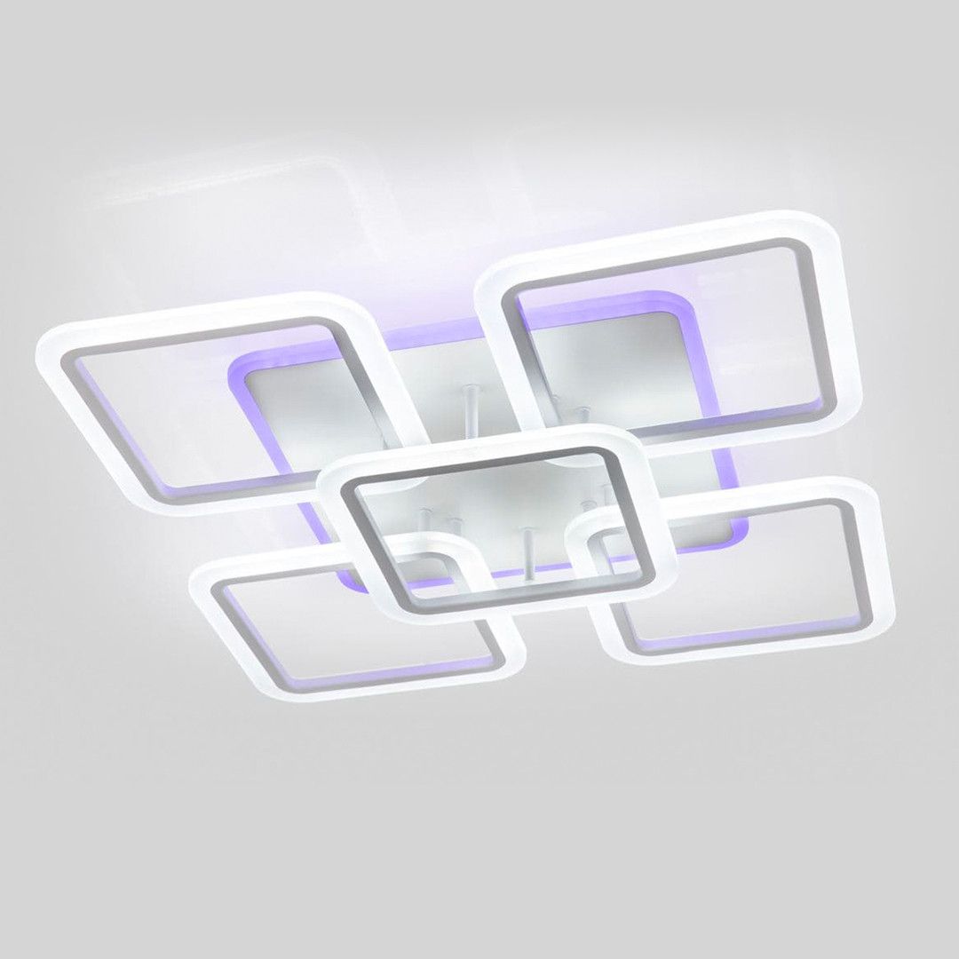 Квадратна LED люстра з пультом до 20 м² біла 150W з RGB підсвічуванням (87-CW8036/4+1 WH RGB)