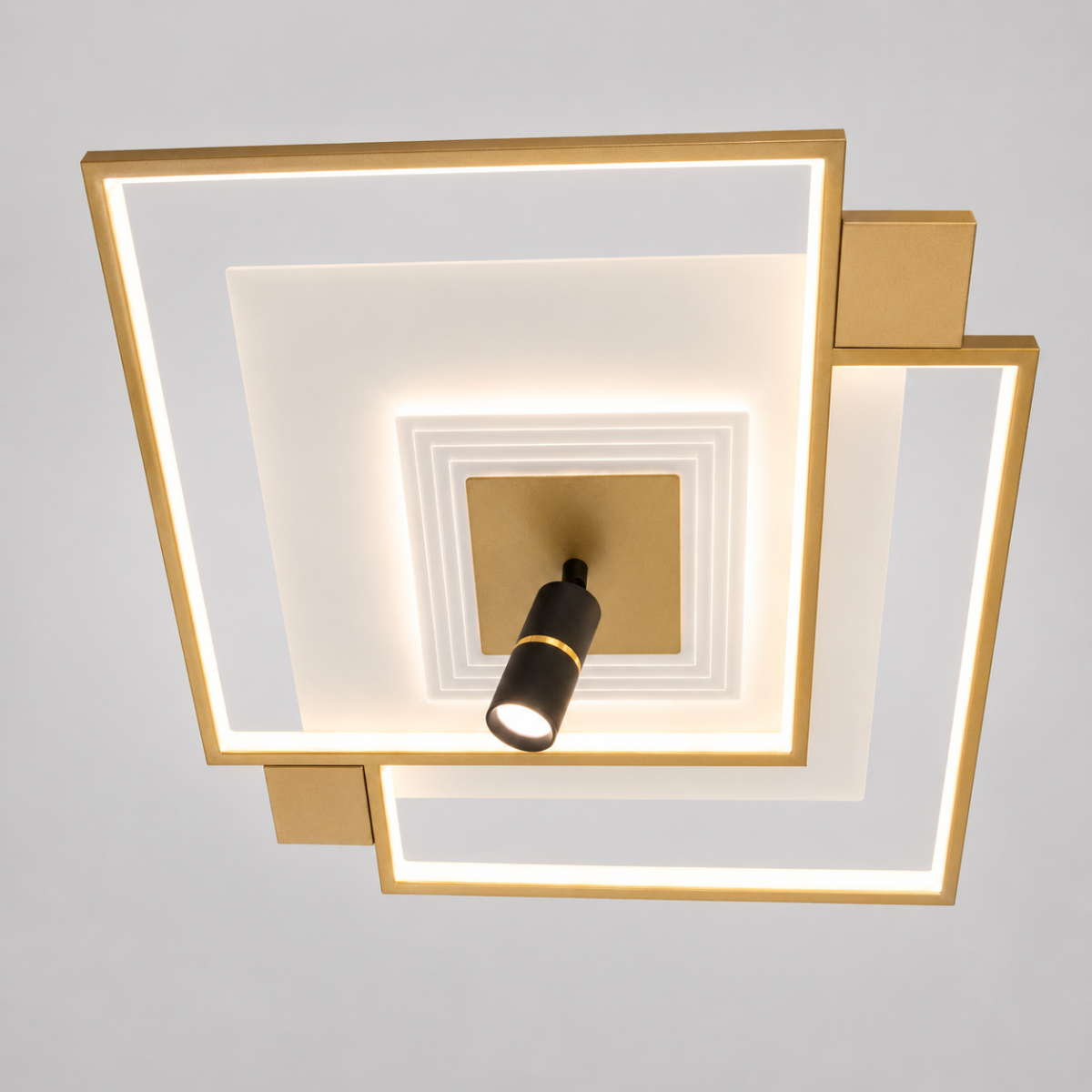 Дизайнерська квадратна LED люстра до 16м² з пультом та спотом Orbital Square Gold & White
