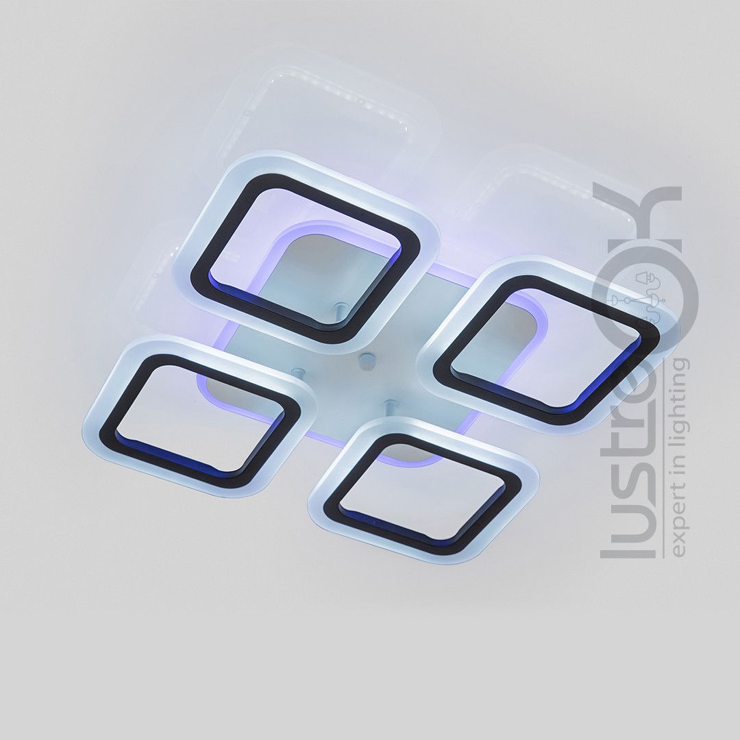 Led люстра до 15 м² с пультом управления квадратная черно-белая 1136/4 Bk