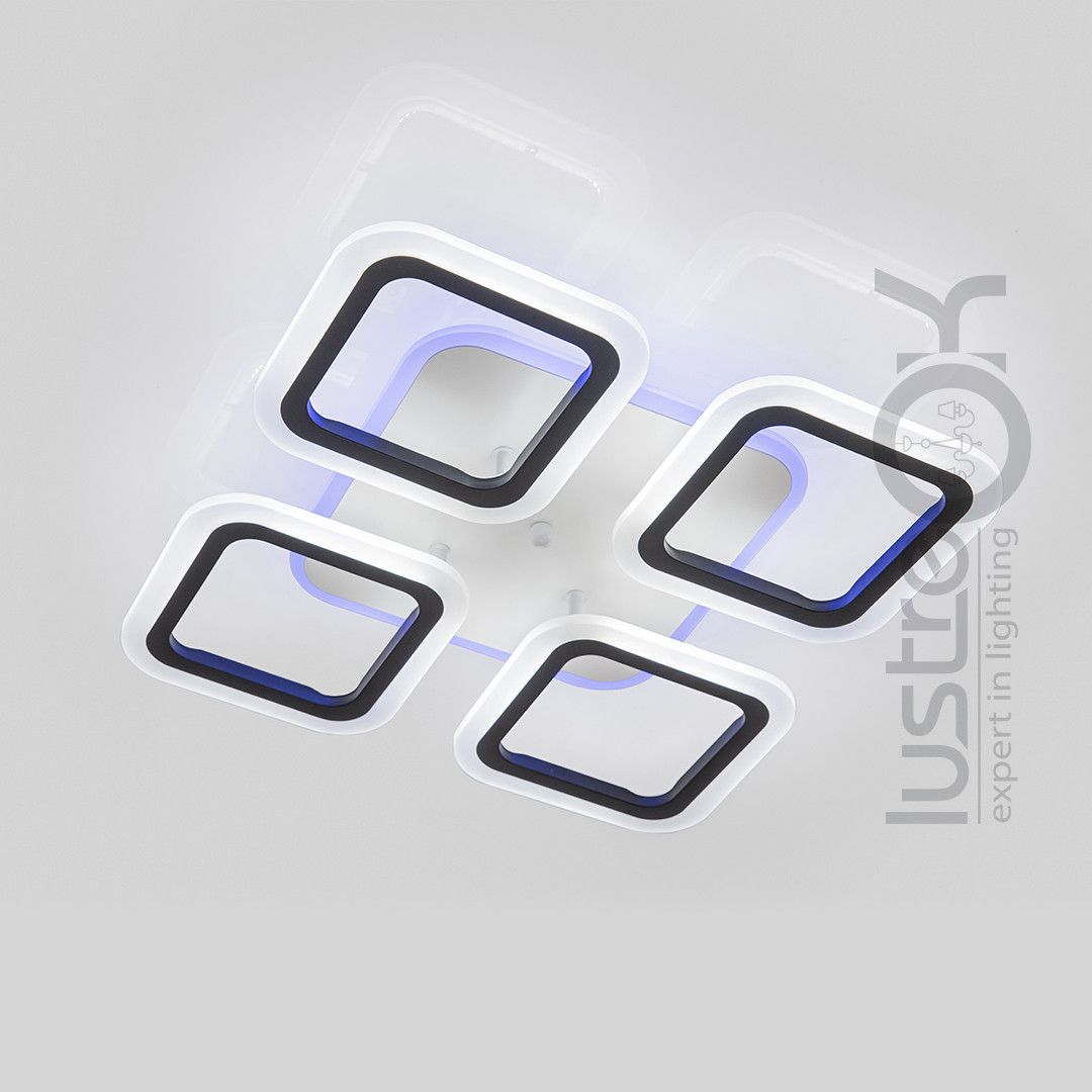 Led люстра до 15 м² с пультом управления квадратная черно-белая 1136/4 Bk
