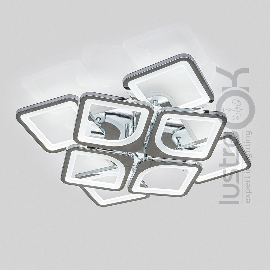 Сетодіодна Led люстра до 30 м² з пультом керування 192 Wt квадратна в срібному крупу (1142/4+4 HR)