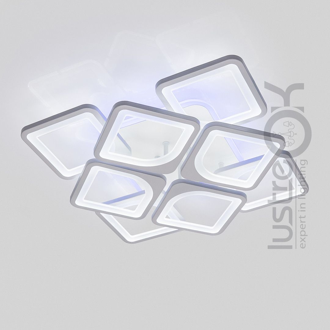 Біла світлодіодна Led люстра 130W з пультом димером та RGB-підсвіткою до 25м² (S8060/4+4WH LED 3color)