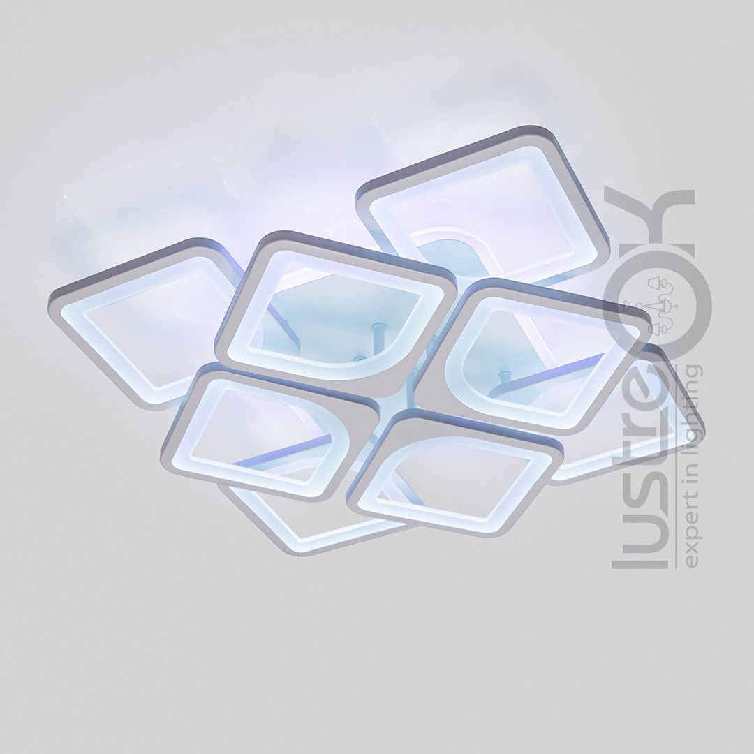 Біла світлодіодна Led люстра 130W з пультом димером та RGB-підсвіткою до 25м² (S8060/4+4WH LED 3color)