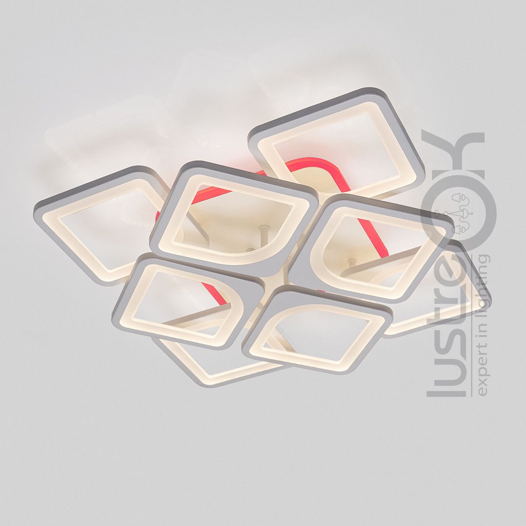 Біла світлодіодна Led люстра 130W з пультом димером та RGB-підсвіткою до 25м² (S8060/4+4WH LED 3color)