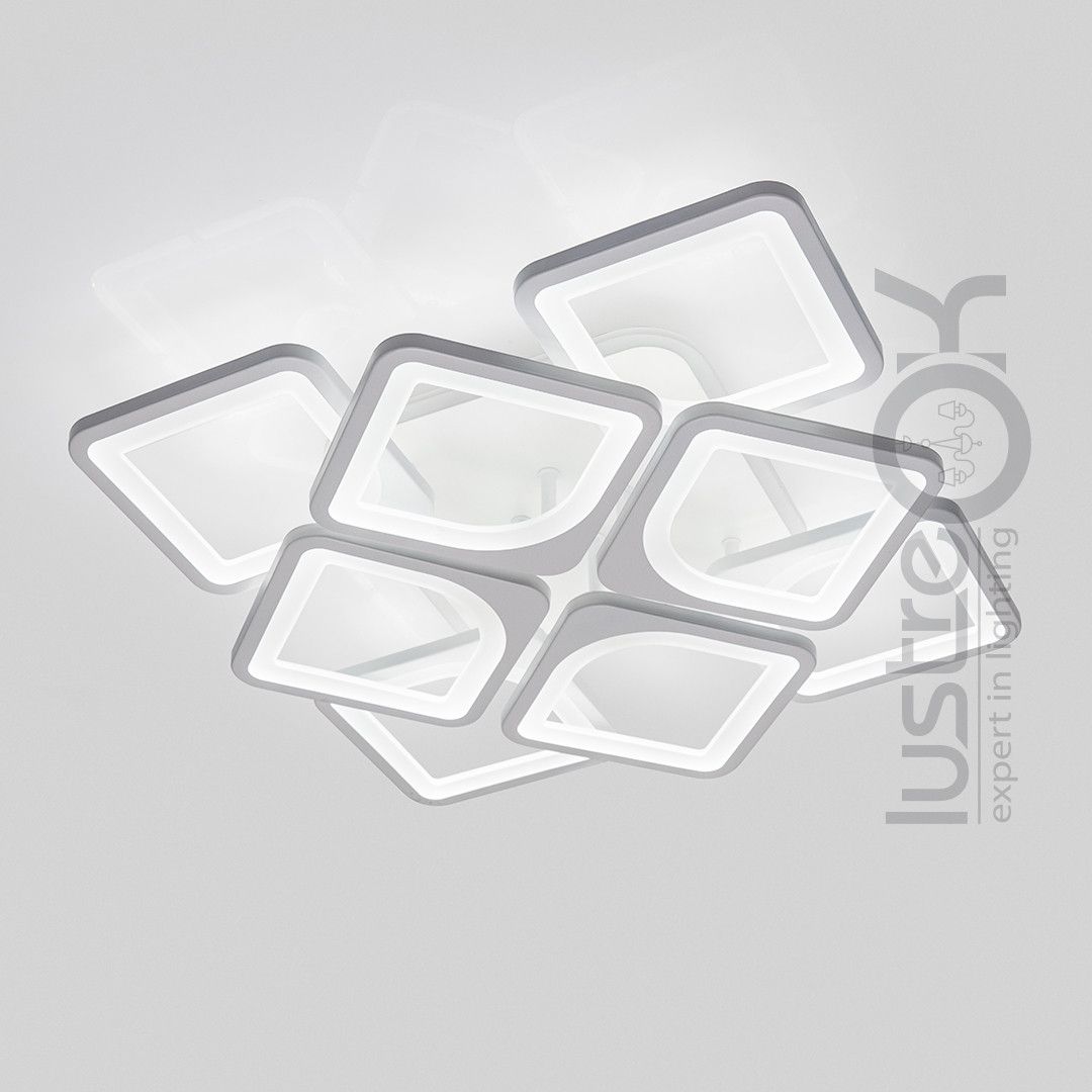 Біла світлодіодна Led люстра 130W з пультом димером та RGB-підсвіткою до 25м² (S8060/4+4WH LED 3color)