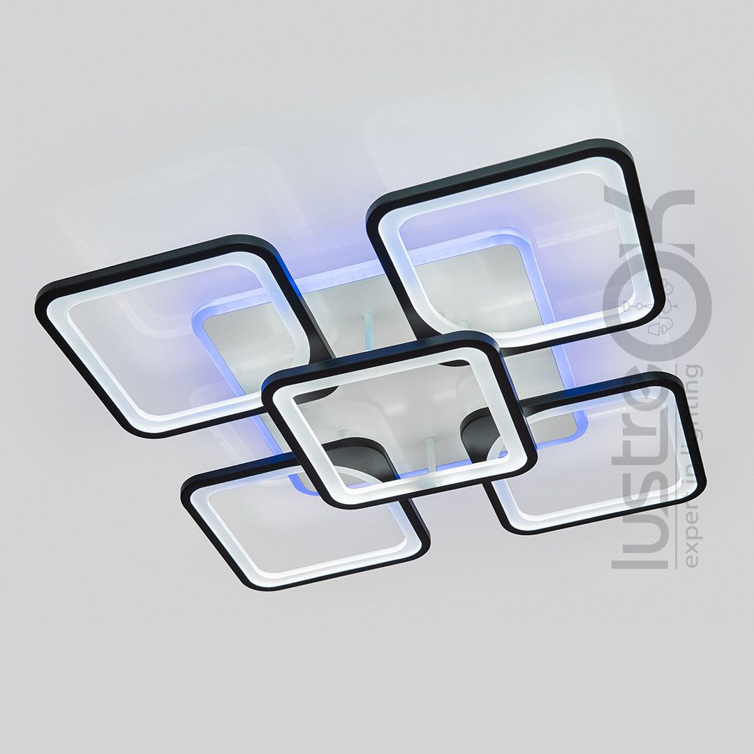 Квадратна світлодіодна люстра Led до 25 м² з пультом 180 Вт (1115/4+1 BK)
