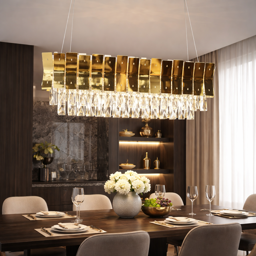 Золота довга Led люстра до 20м² з кришталем 60 см 120 Wt (6852/60+30)