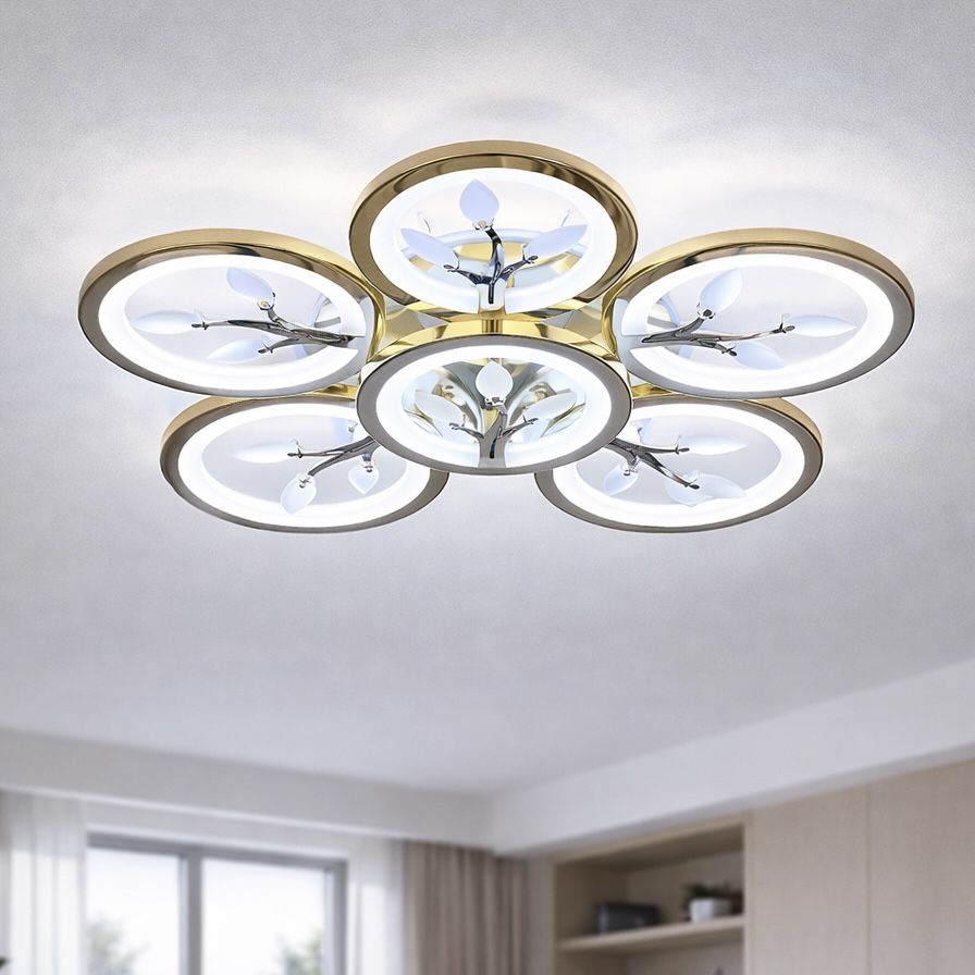 Яскрава світлодіодна LED люстра до 18 м²  з пультом  105 Вт (8135/5+1G LED 3color)