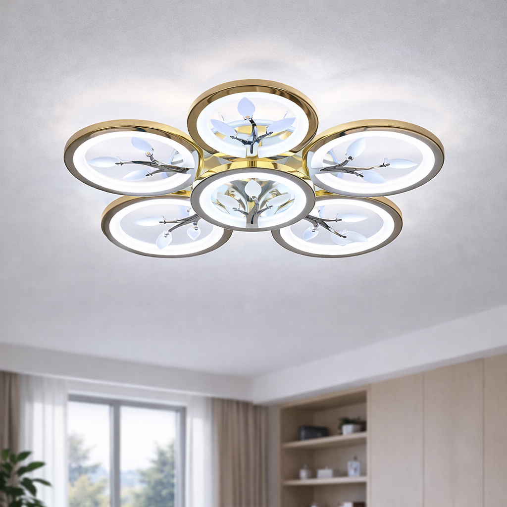 Яскрава світлодіодна LED люстра до 18 м²  з пультом  105 Вт (8135/5+1G LED 3color)
