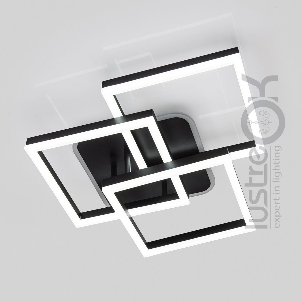 Стельова LED люстра до 18 м² 3 квадрати 100 Вт з RGB-підсвіткою з пультом (MX11058/3S BK LED 3color)