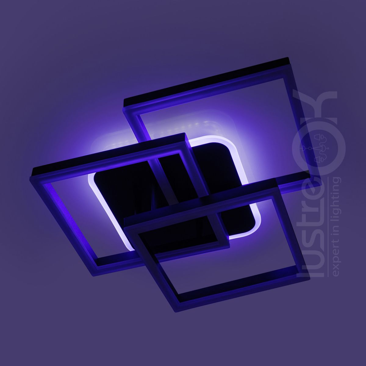 Стельова LED люстра до 18 м² 3 квадрати 100 Вт з RGB-підсвіткою з пультом (MX11058/3S BK LED 3color)
