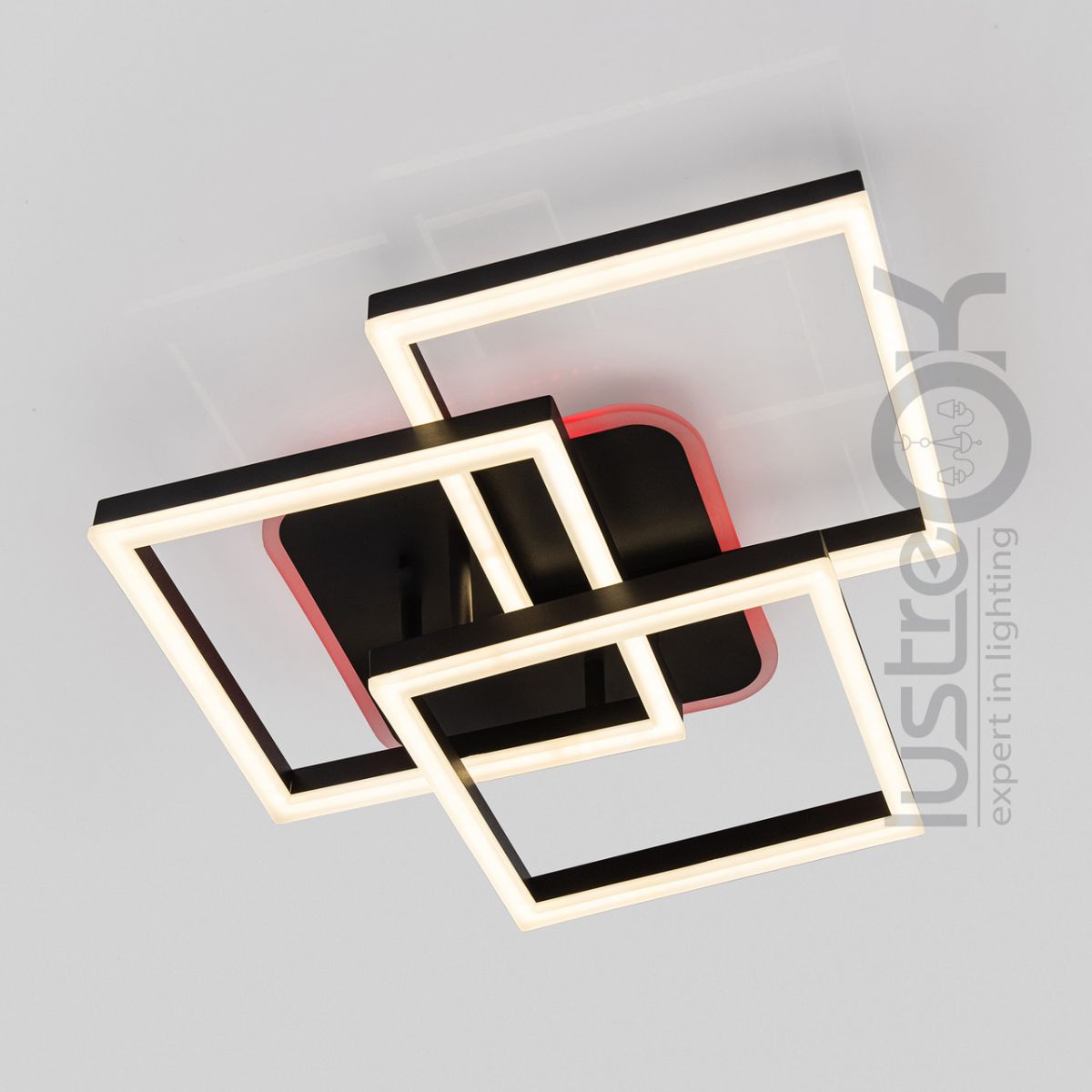 Стельова LED люстра до 18 м² 3 квадрати 100 Вт з RGB-підсвіткою з пультом (MX11058/3S BK LED 3color)