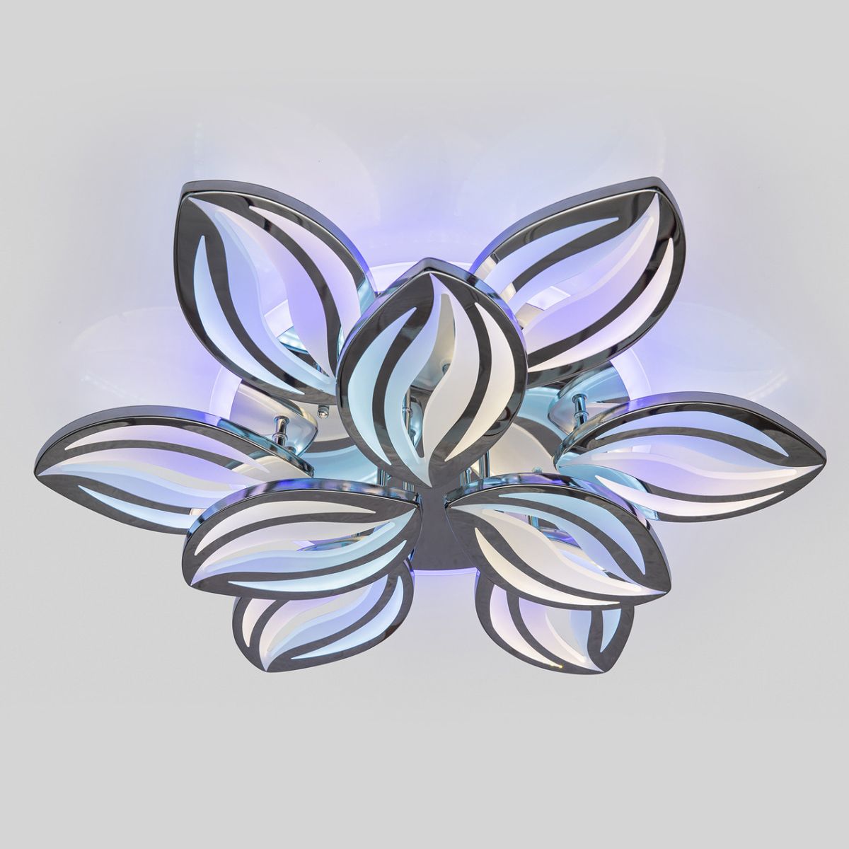 Срібна Led люстра до 30 м² з пультом 180 Вт для великої кімнати Crystal Petals (1141/6+3 HR)