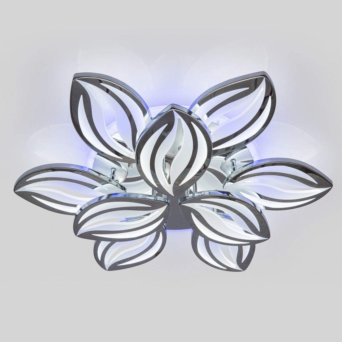 Срібна Led люстра до 30 м² з пультом 180 Вт для великої кімнати Crystal Petals (1141/6+3 HR)