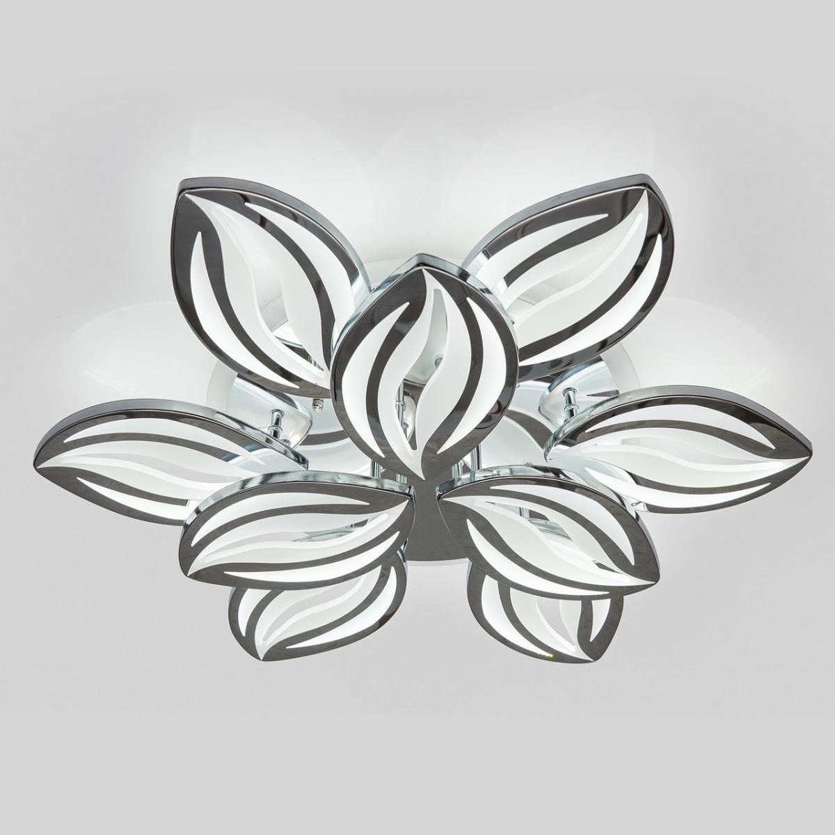 Срібна Led люстра до 30 м² з пультом 180 Вт для великої кімнати Crystal Petals (1141/6+3 HR)