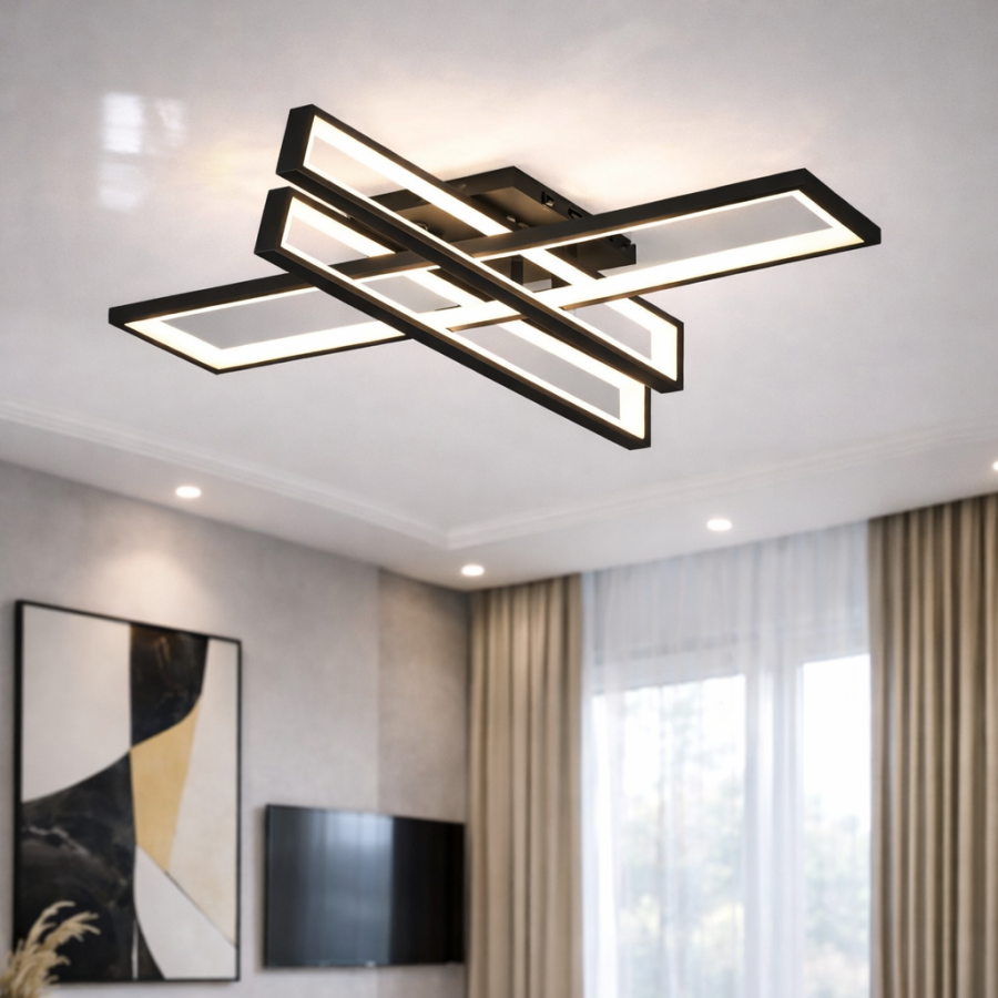 Сучасна Led люстра до 20м² чорний каркас 164 Wt Geometria Gravity