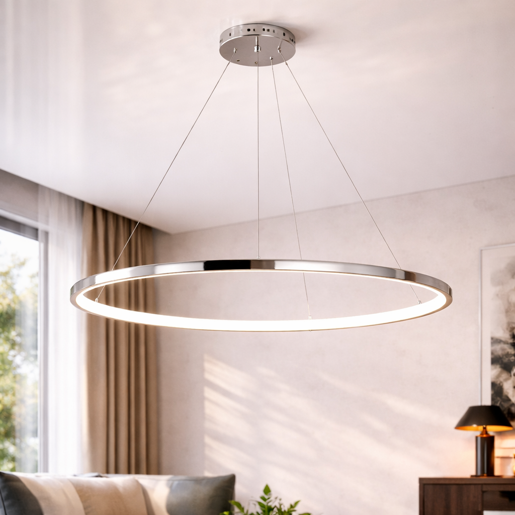 Світлодіодна Led люстра до 18м² срібне кільце 100 см Minimalist Ring