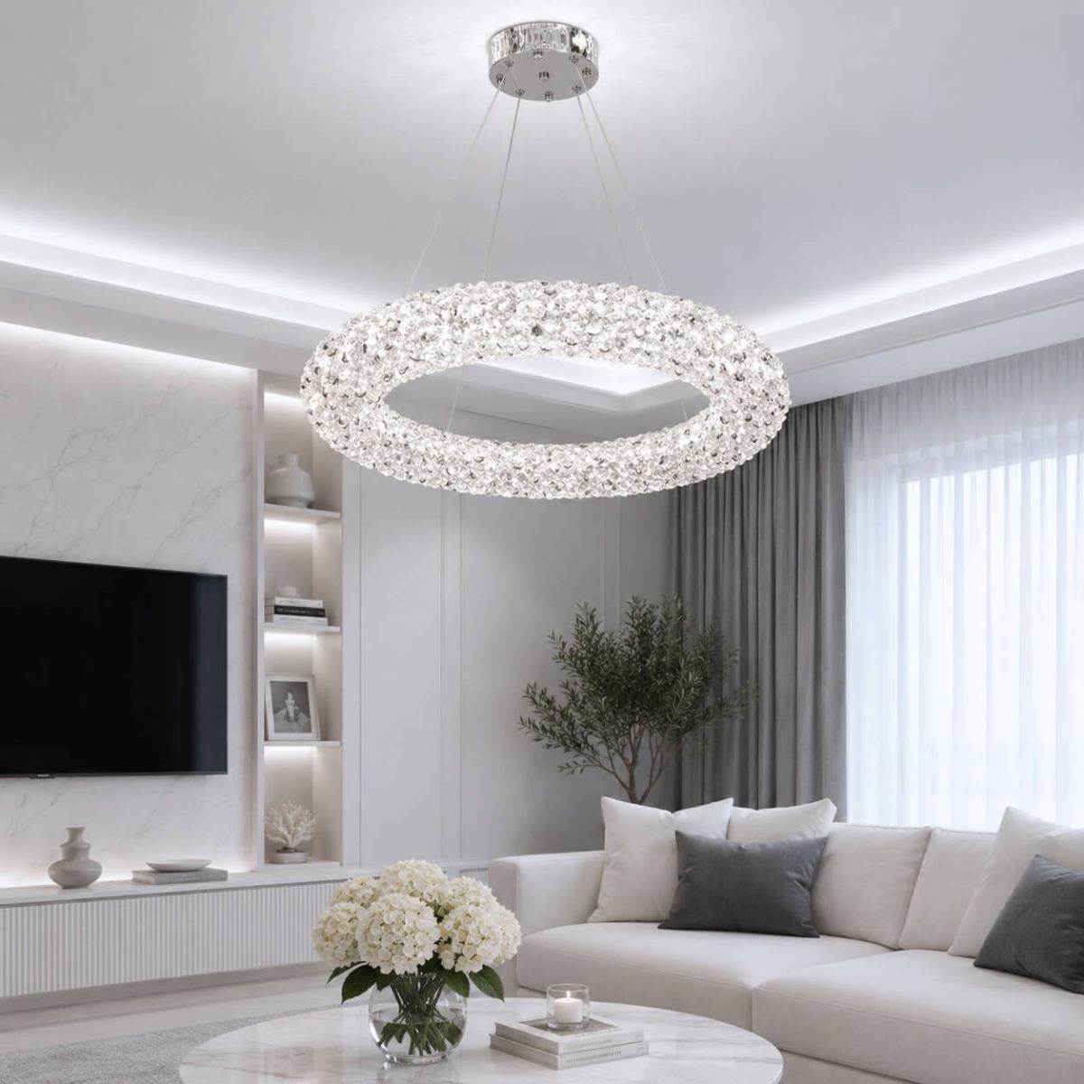 Сучасна кришталева Led люстра Pandora 70 Wt срібного кольору (567-600CH)