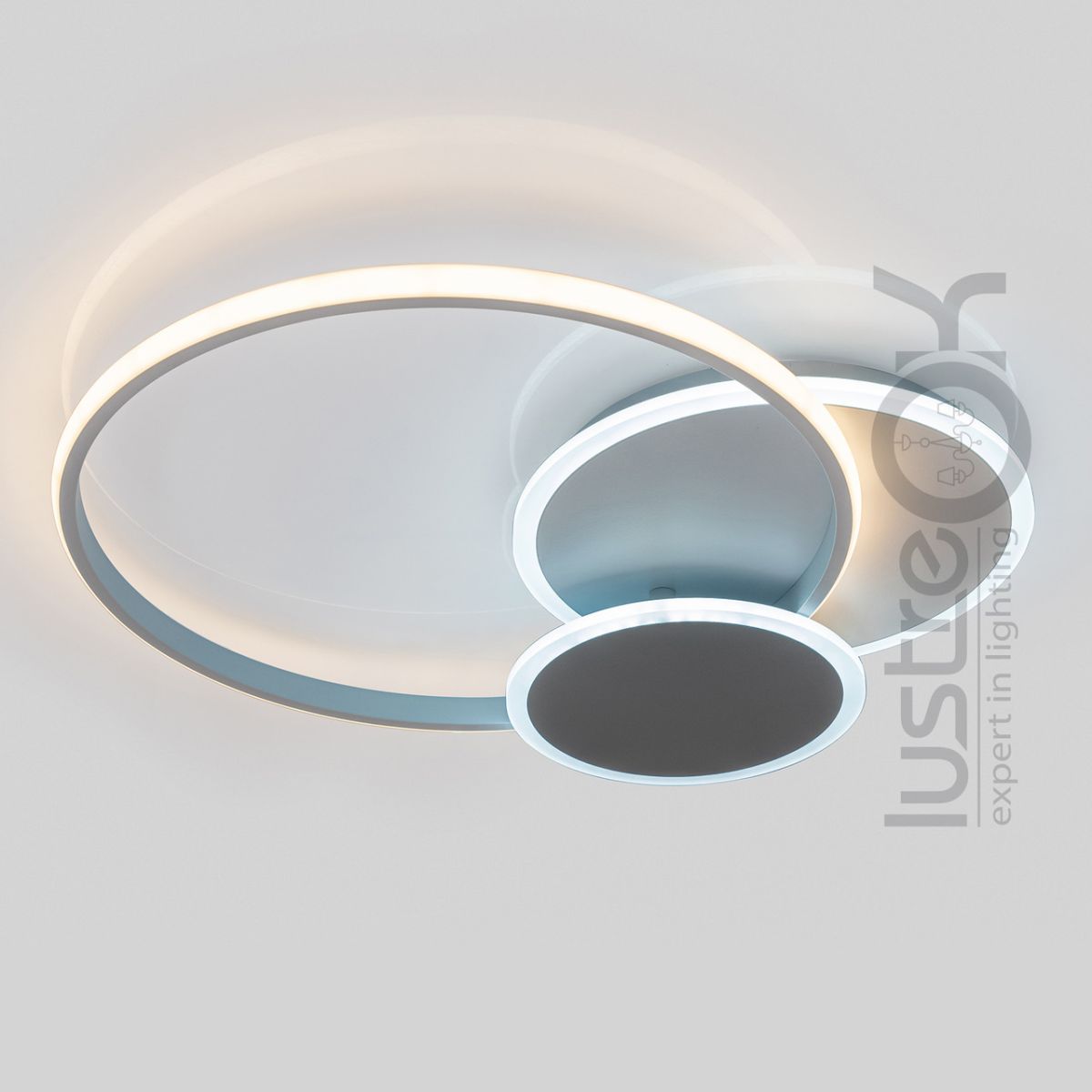 Світлодіодна кругла Led люстра до 20 м²  біло-сіра з пультом 80 Вт  (Violux Trio 220365)