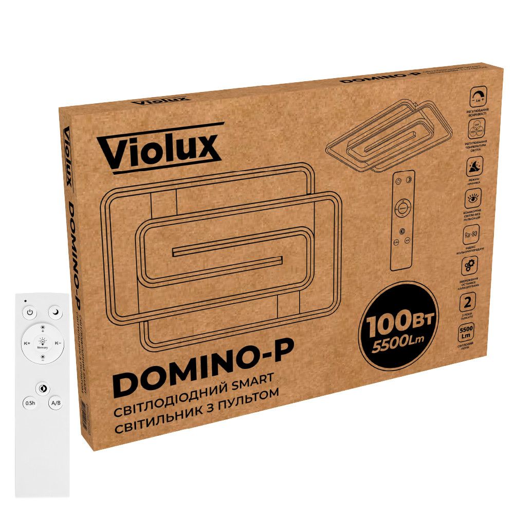LED люстра 100 Вт з пультом та пам'яттю до 20 м² — DOMINO-P прямокутник (220575)