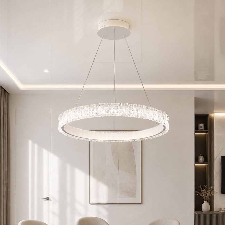 Люстра кільцева LED 60 см, біла, кришталевий ефект (WG5127/60WH)