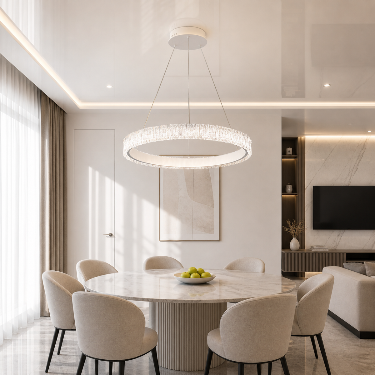 Люстра кільцева LED 60 см, біла, кришталевий ефект (WG5127/60WH)