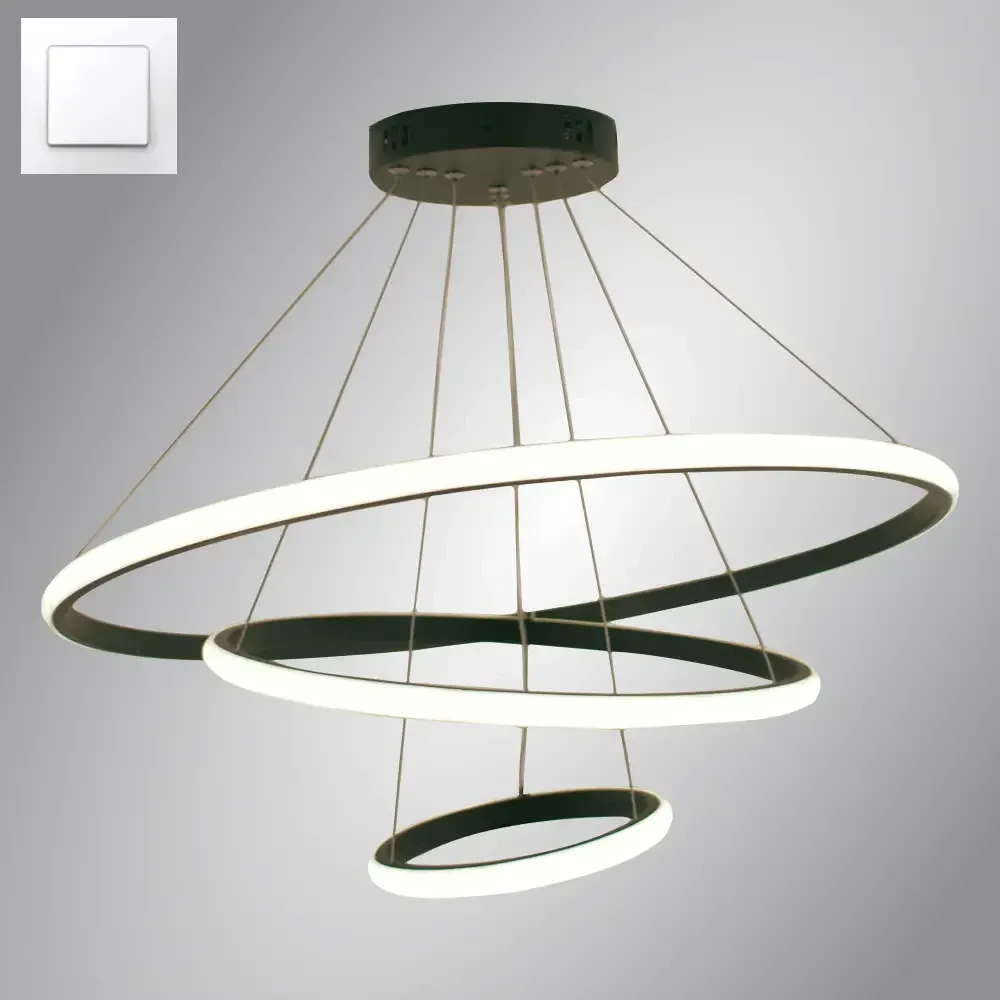 Підвісна Led люстра три кільця до 20 м² чорний корпус (LATTE 3R 75W)