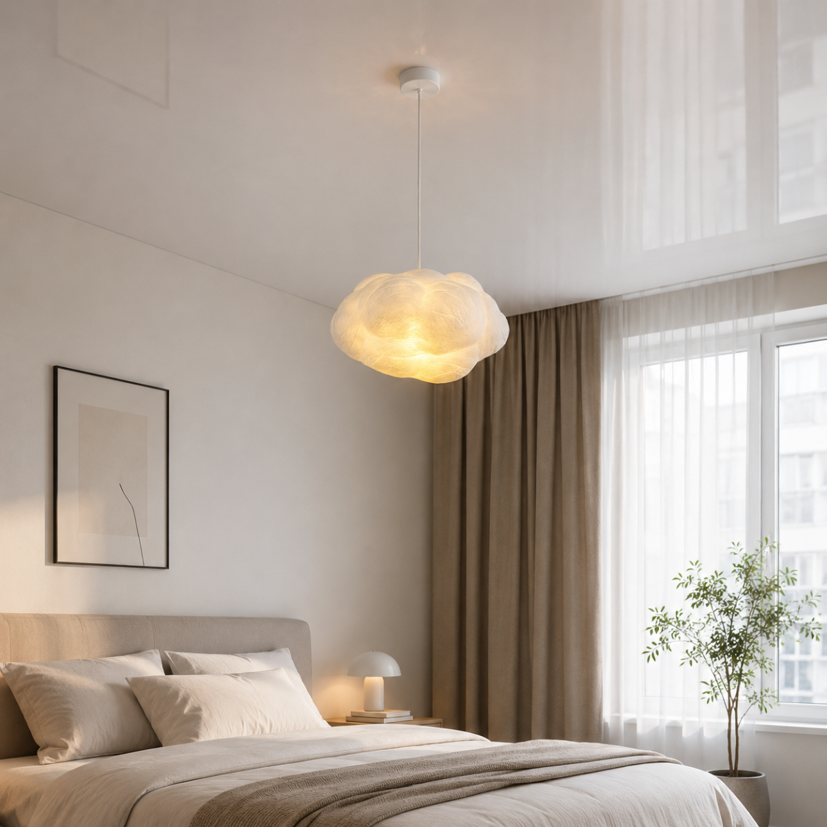 Люстра підвісна Компактна біла хмарка 30 см на 1 лампу, текстильний плафон Nuvola Piccola (8058001-1 (300) WH)