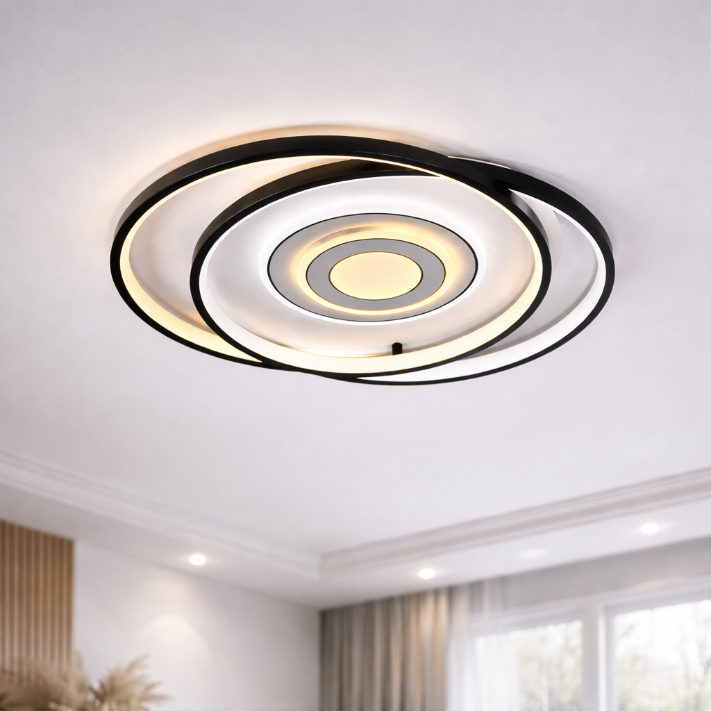 Стельова LED люстра до 20 м² круглої форми  біло-чорна 100 Вт з пультом (GALAXY 220825)