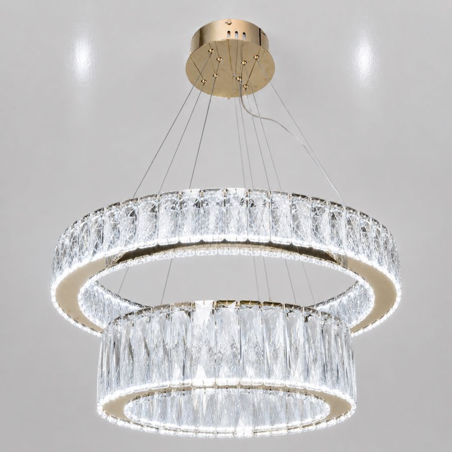 Кришталева LED-люстра 105W Золото з пультом дистанційного керування (575/600+420G)