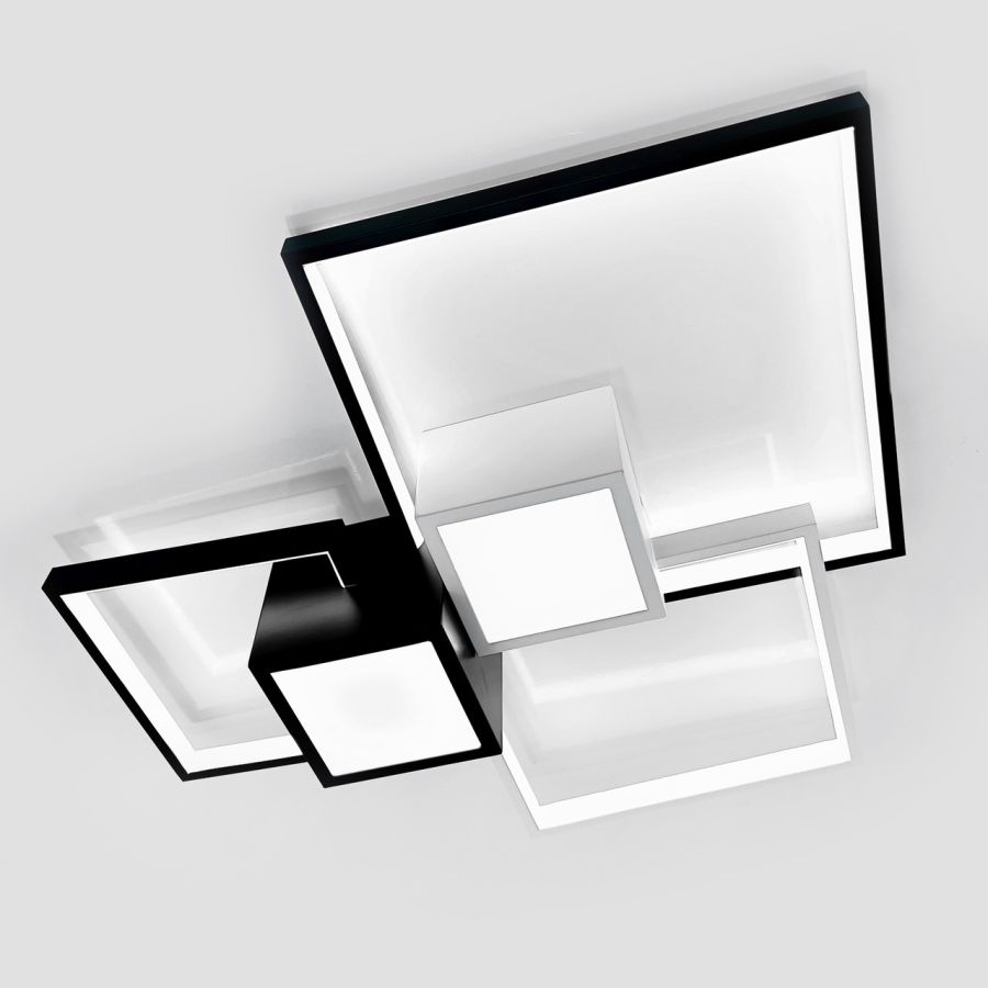 Современная квадратная люстра LED, черно-белый корпус, освещение 20-23 м² (1157/3)