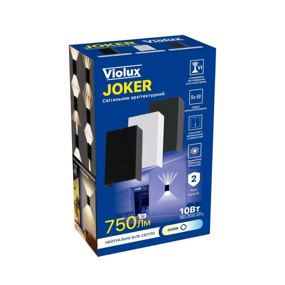 Настінний Led-світильник у чорному корпусі  світить верх вниз 10W 4200K IP65 JOKER 