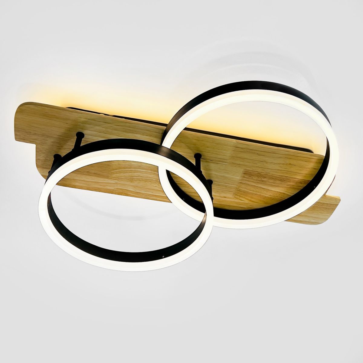Led люстра до18 м² с пультом и деревянной основой WOODY 80W-2R-BLACK/WOOD