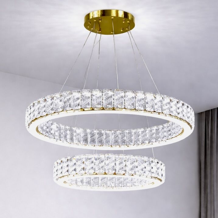 Кришталева Led люстра 2 кільця на 159 Wt кімнату до 30м² (24262/800+500GD)