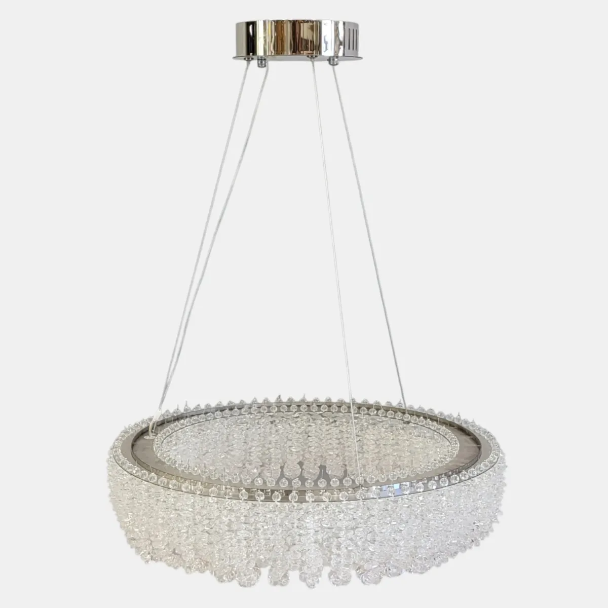 Підвісна кришталева Led  люстра кругла 50 см в срібному  корпусі (505/500CH)