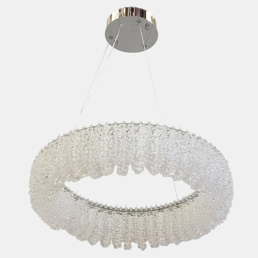 Підвісна кришталева Led  люстра кругла 50 см в срібному  корпусі (505/500CH)