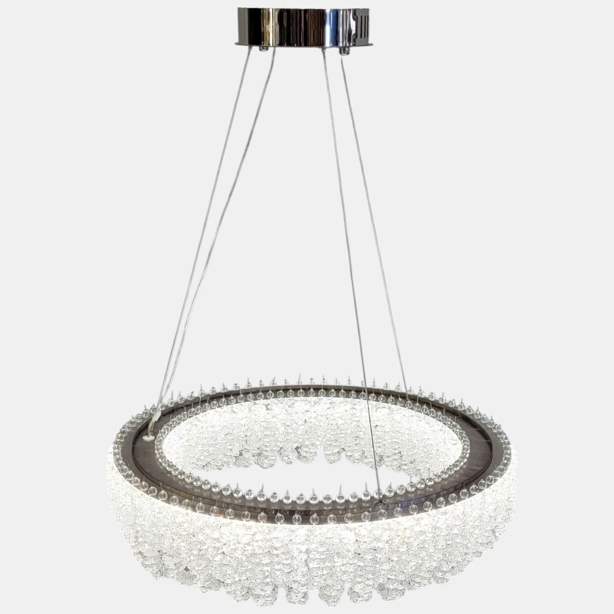 Підвісна кришталева Led  люстра кругла 50 см в срібному  корпусі (505/500CH)