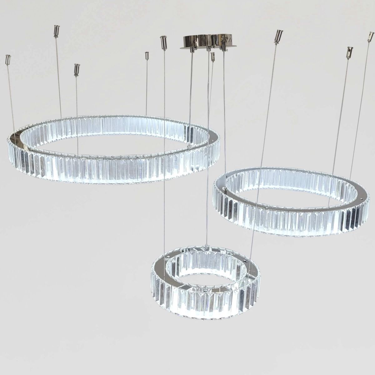 Каскадна кришталева LED люстра на 3 кільця 110 Wt для великої кімнати до 35м² "Triple Chrome Rings" (510578/30+50+70CH)