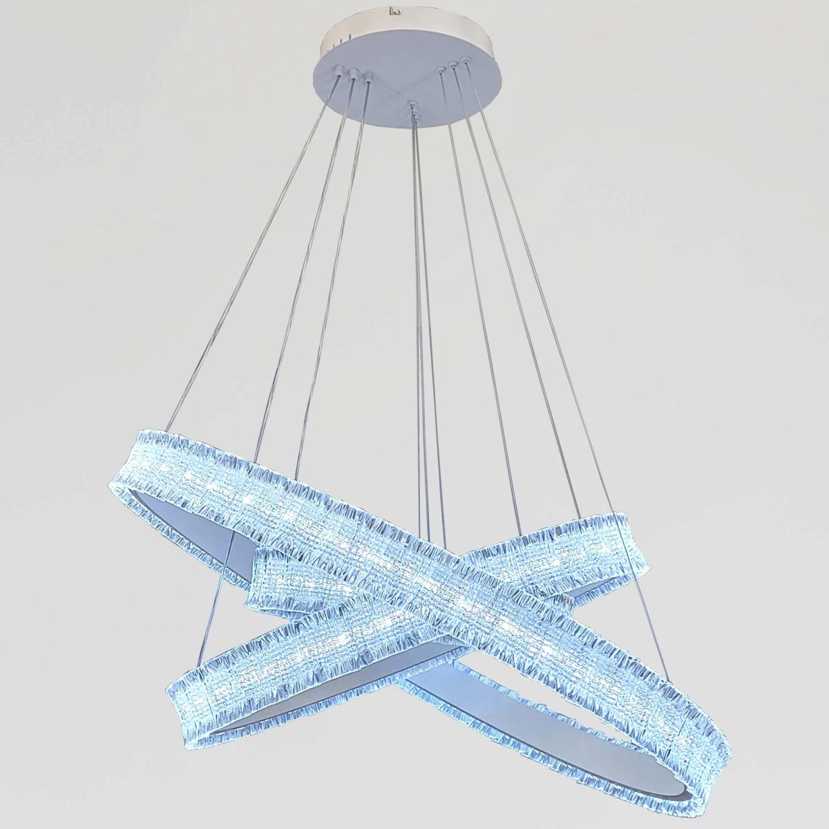 Підвісна LED люстра 3 кільця 80/60/40 см, біла, кришталевий блиск (WG5127/80+60+40WH)