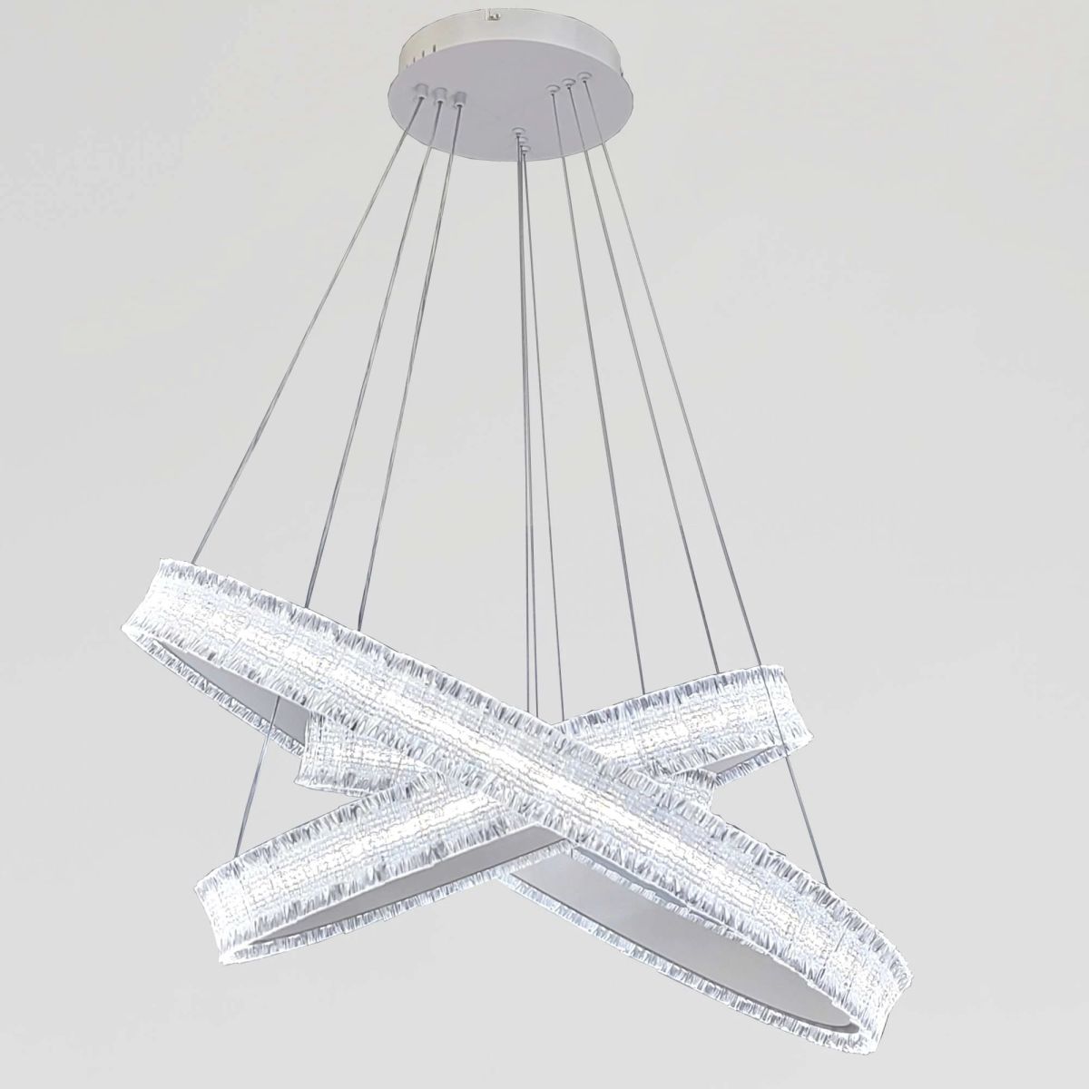 Підвісна LED люстра 3 кільця 80/60/40 см, біла, кришталевий блиск (WG5127/80+60+40WH)