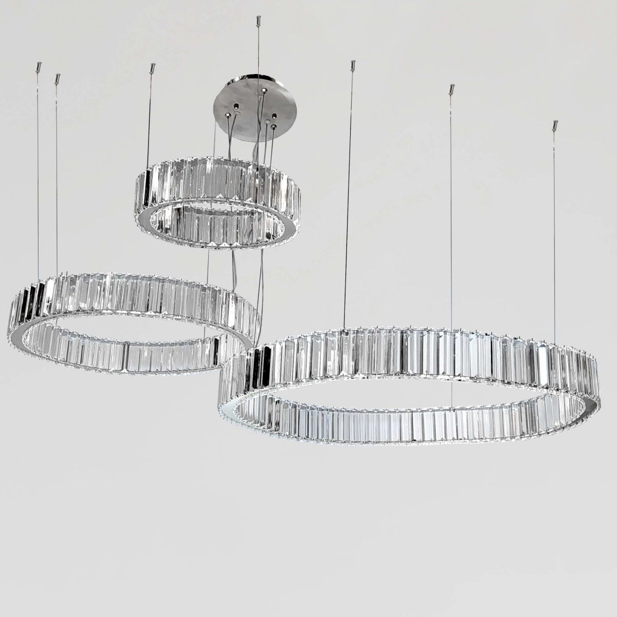 Каскадна кришталева LED люстра на 3 кільця 110 Wt для великої кімнати до 35м² "Triple Chrome Rings" (510578/30+50+70CH)