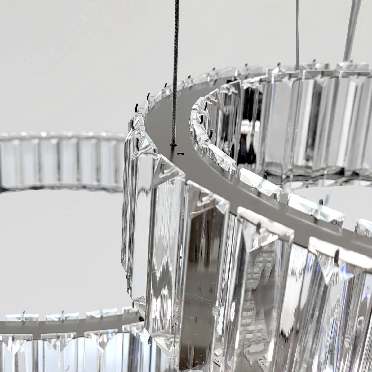 Каскадна кришталева LED люстра на 3 кільця 110 Wt для великої кімнати до 35м² "Triple Chrome Rings" (510578/30+50+70CH)