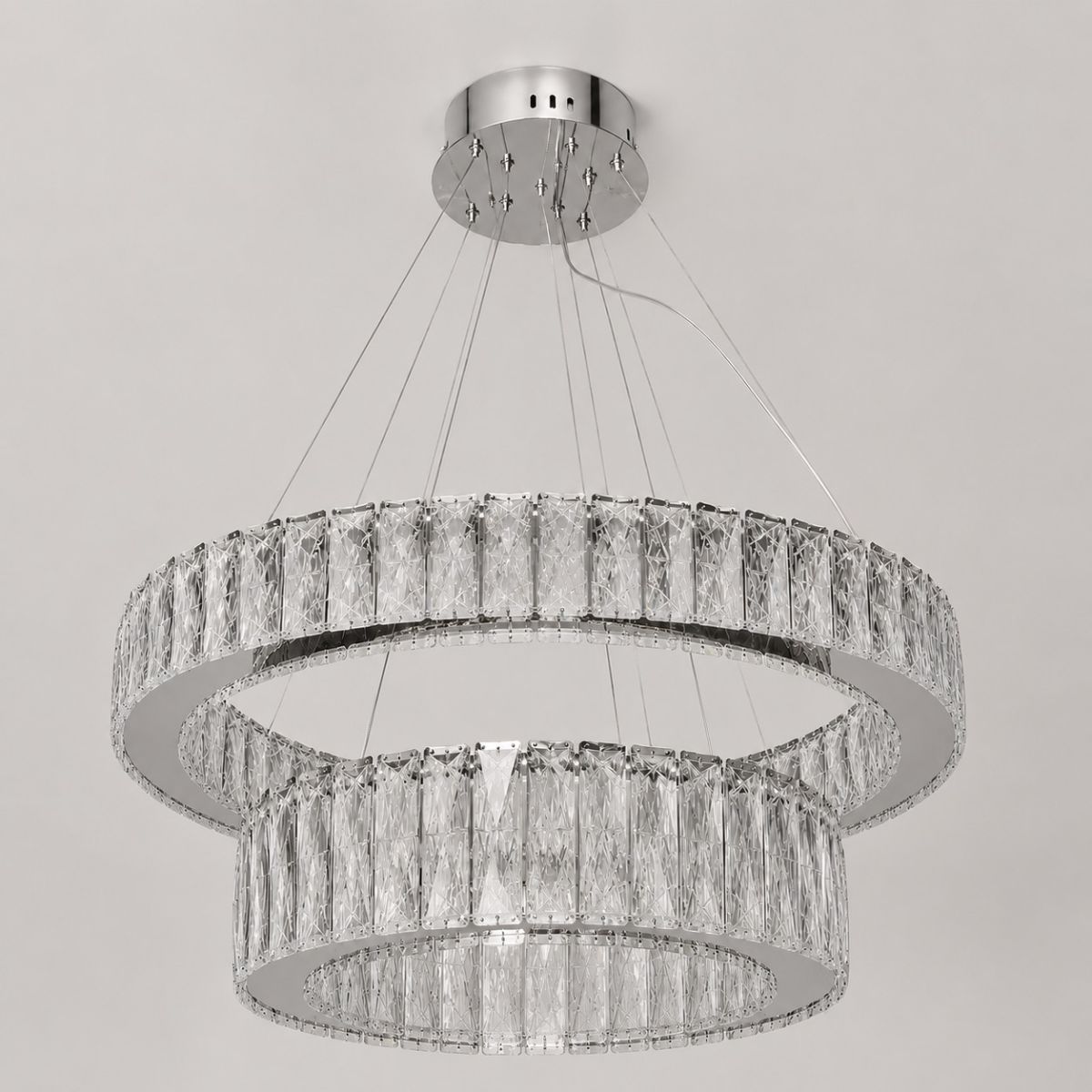 Кришталева LED-люстра 105W Срібна з пультом дистанційного керування (575/600+420HR)