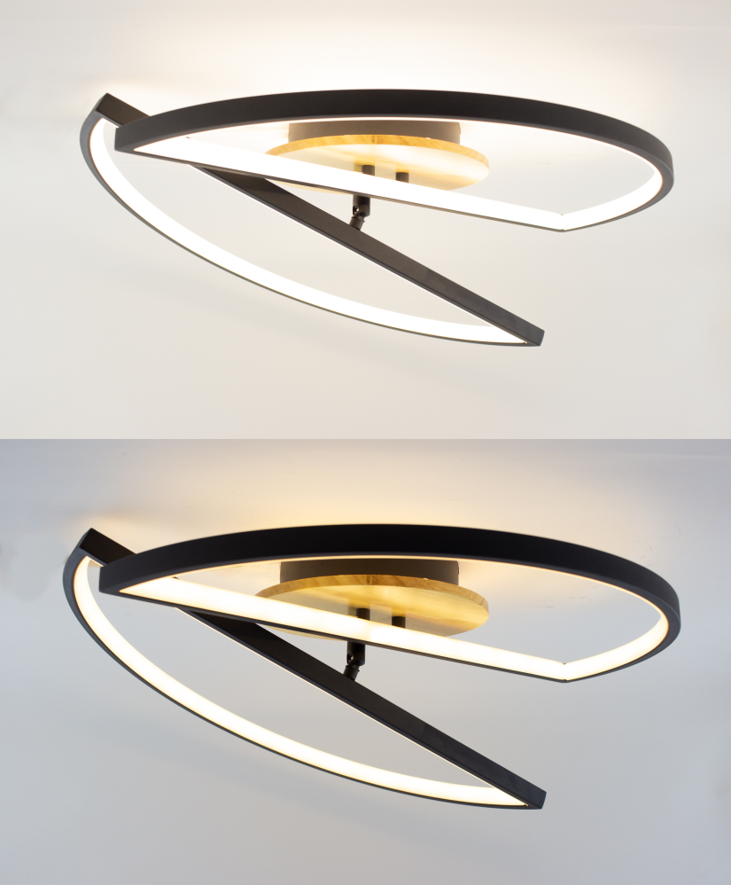Led люстра до 15 м² с пультом управления  WOODY 75W BLACK/WOOD