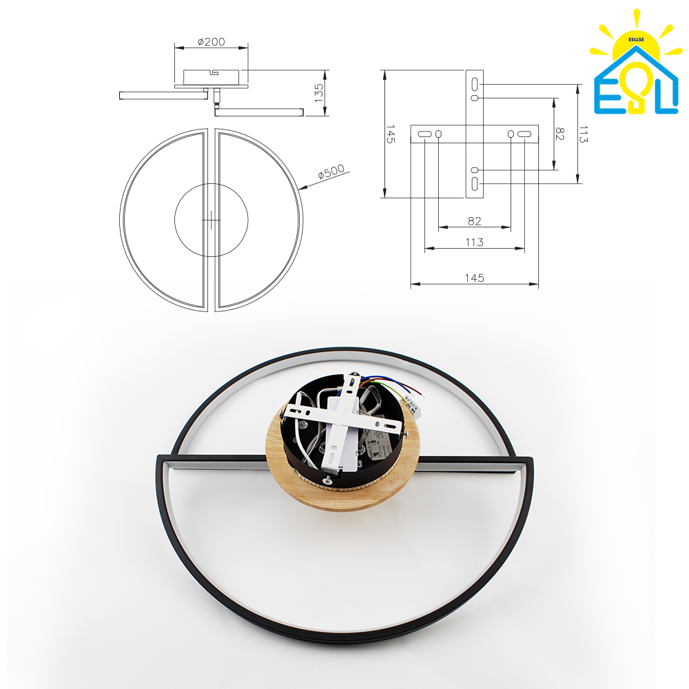 Led люстра до 15 м² с пультом управления  WOODY 75W BLACK/WOOD