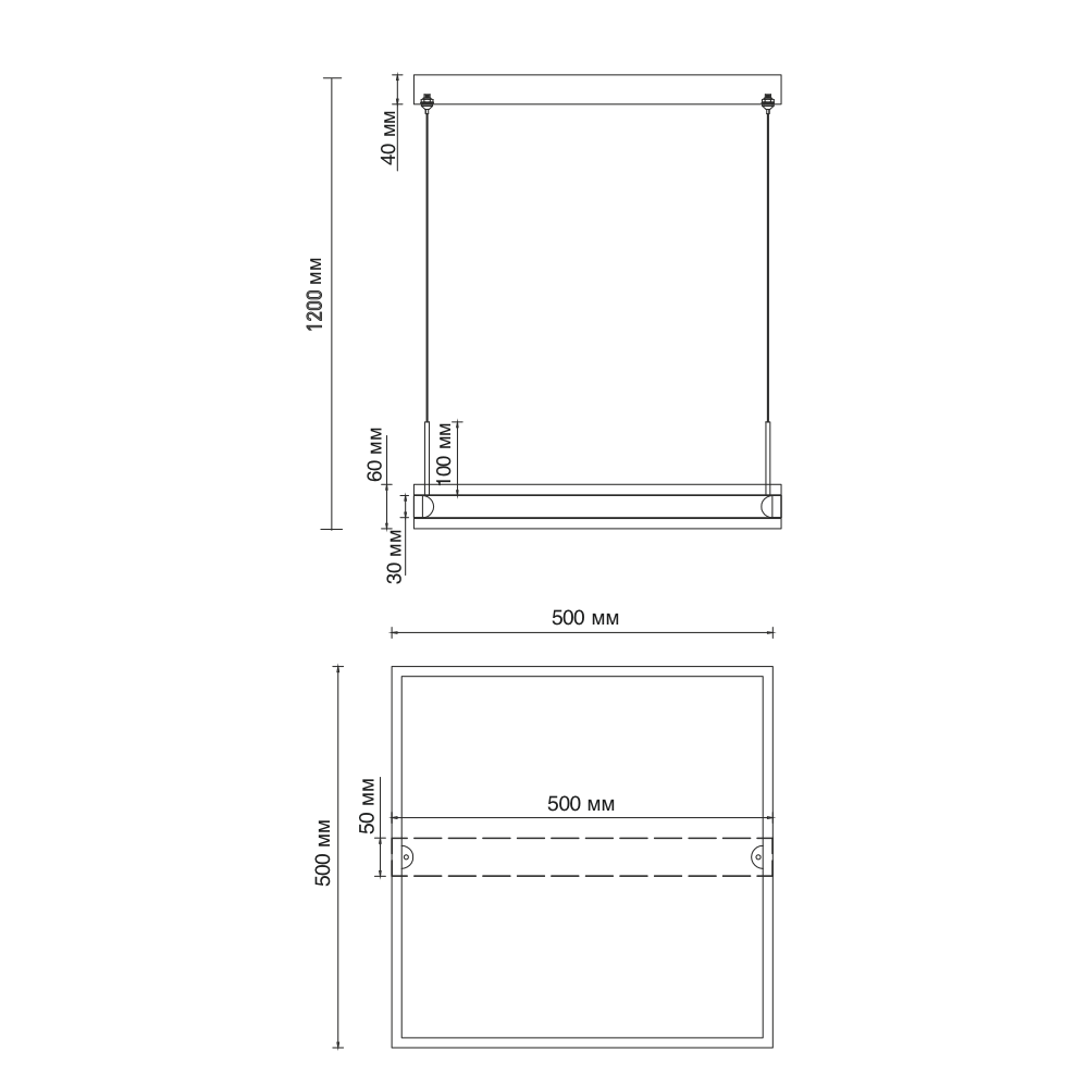 Подвесная Led квадратной формы 50*50 см для большой комнаты STELLA-100W-S-BLACK/WHITE